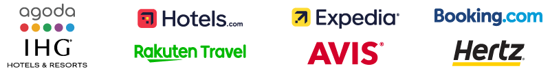 agoda,Hotels.com,Expedia,Booking.com,IHG hotels and Resorts,Rakuten Travel,AVIS,Hertz