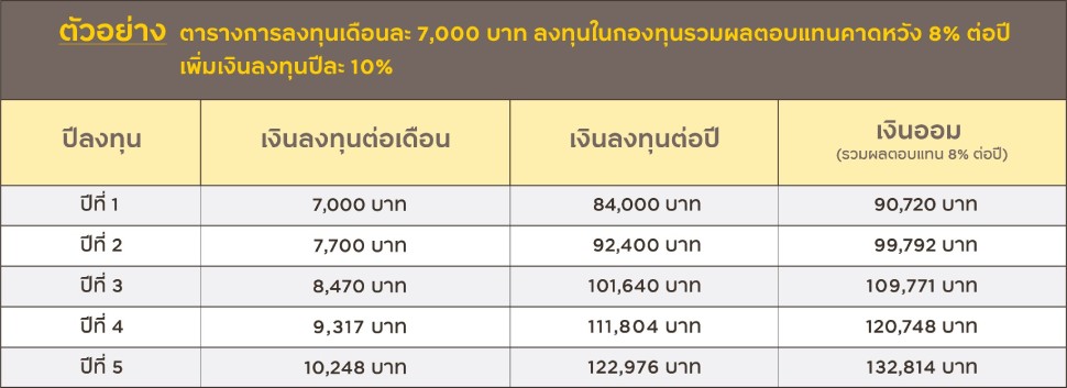 ตัวอย่าง ตารางการลงทุน