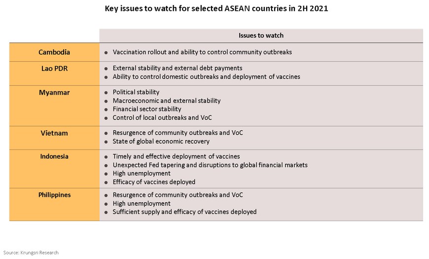 Key issues to watch for selected ASEAN countries in 2H 2021