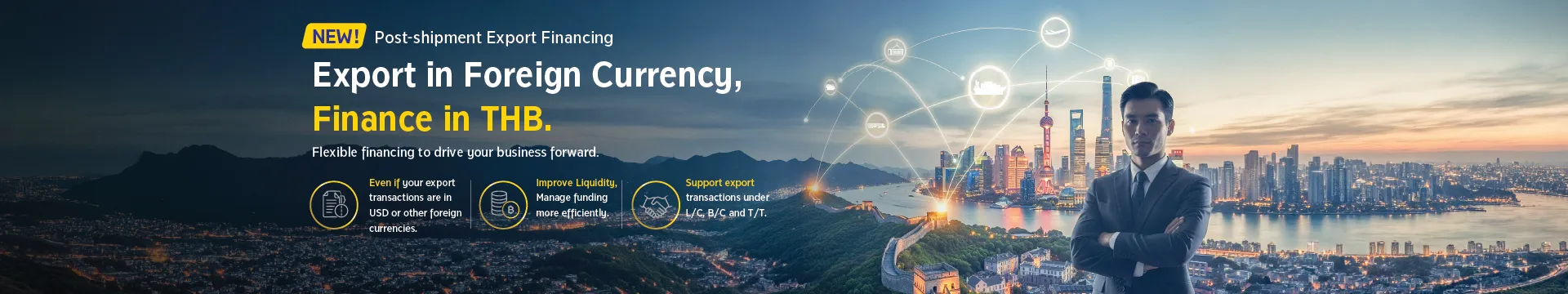 Post-shipment Export Financing Export in Foreign Currency, Finance in THB.