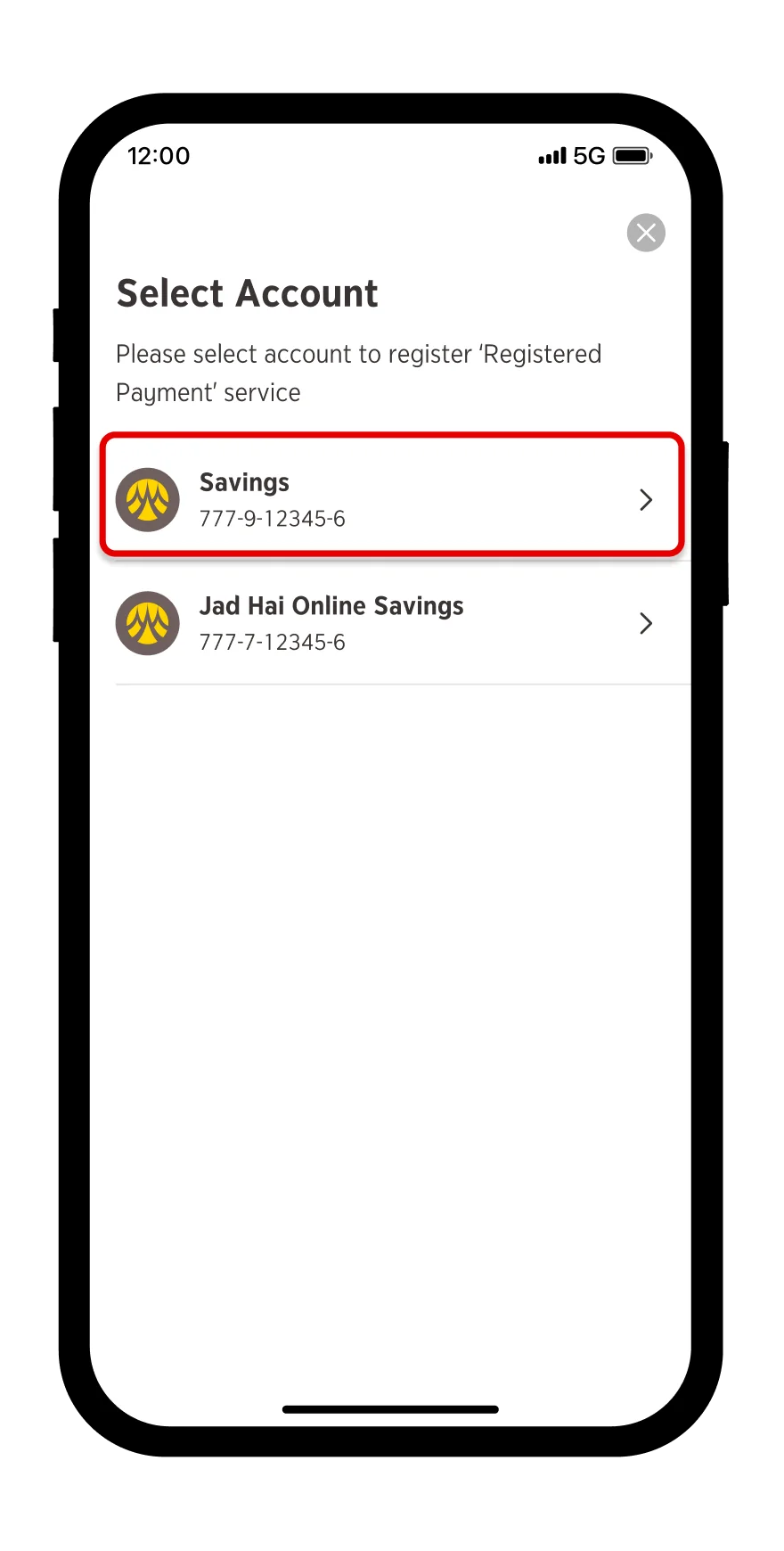 Select your account to be registered