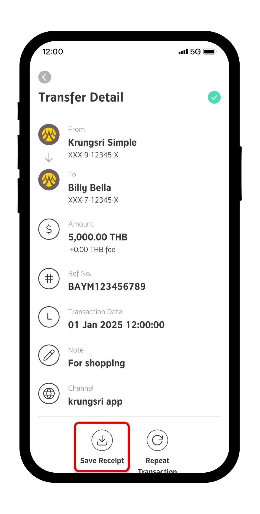 Tap Save Receipt and the receipt will be stored in your gallery