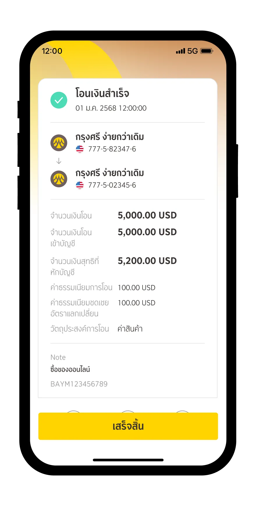แสดงผลรายการโอนเงินบัญชีเงินตราต่างประเทศ