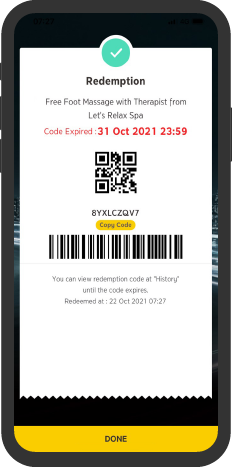 Show redemption code at the merchants to get the privilege