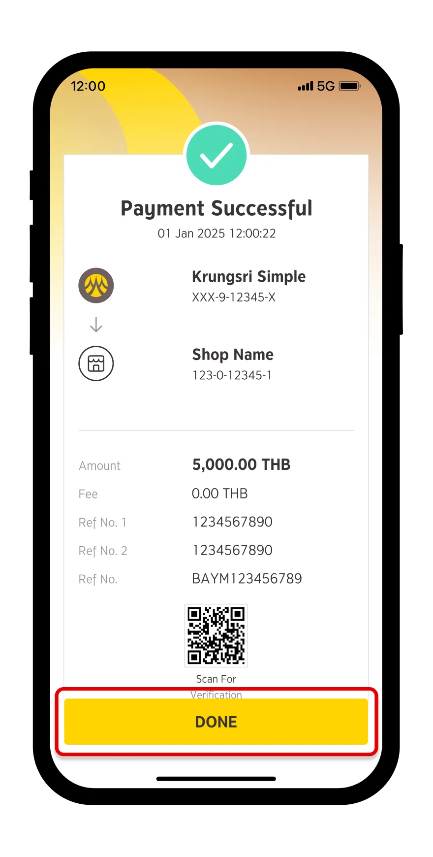 Display of successful payment