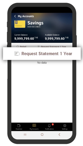 Select account and press the menu Request Statement 1 Year