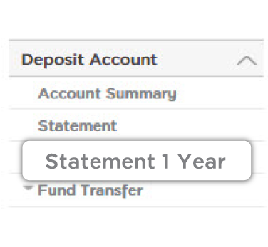 Select the menu ‘deposit account’ and select ‘Request statement 1 year’