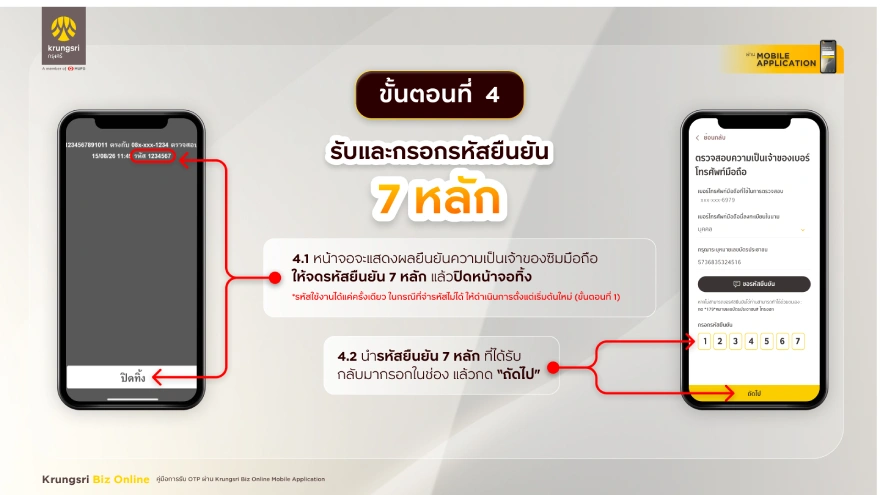 รับและกรอกรหัสยืนยัน 7 หลัก