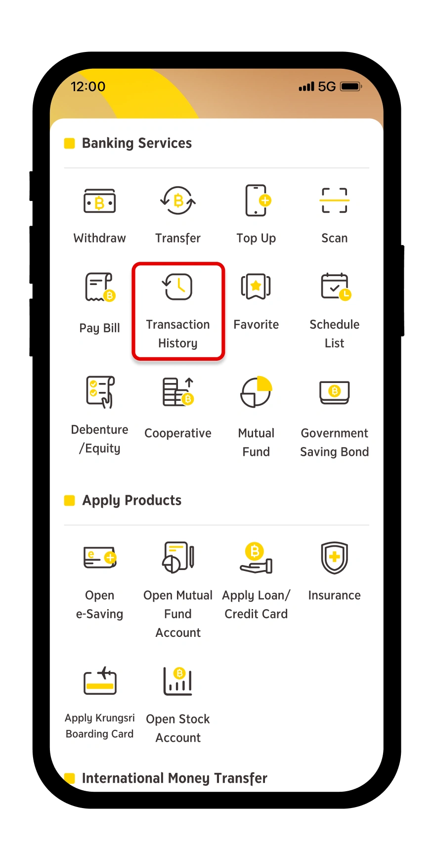 Go to Transaction History from All Menu