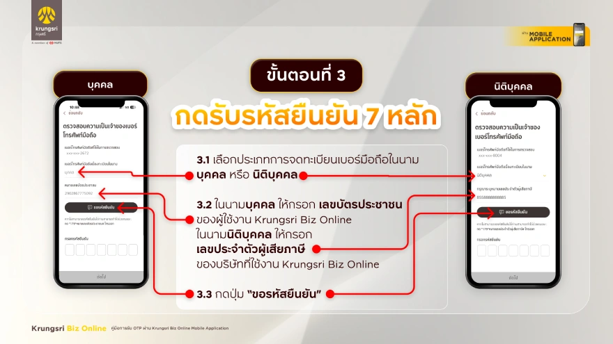 กดรับรหัสยืนยัน 7 หลัก